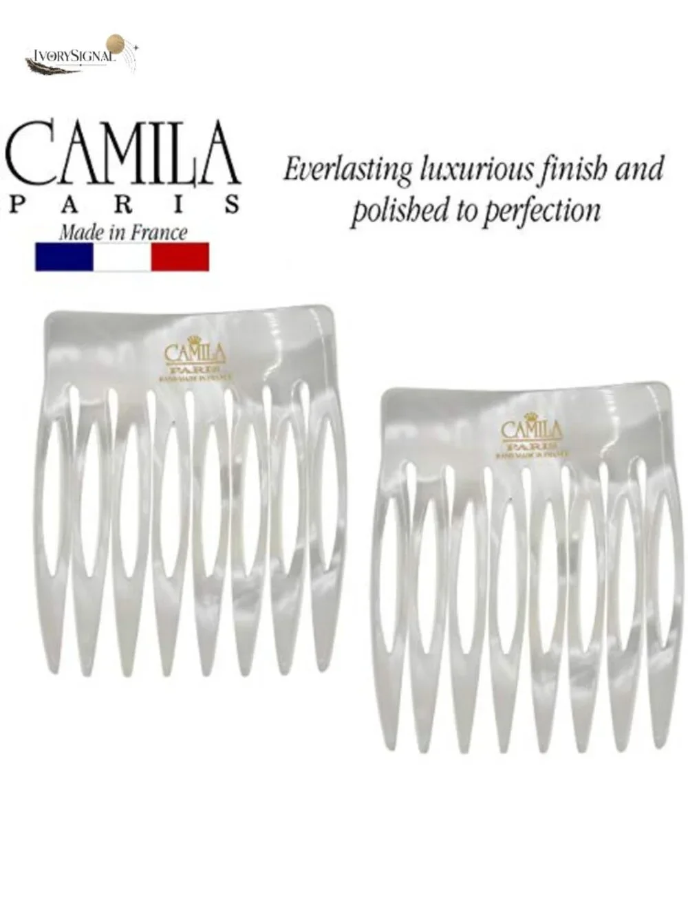 French Hair Side Comb Set Handmade Pearl Finish Strong Hold Hair Clips for